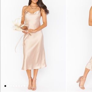Verona Cowl Dress in champagne luxe satin